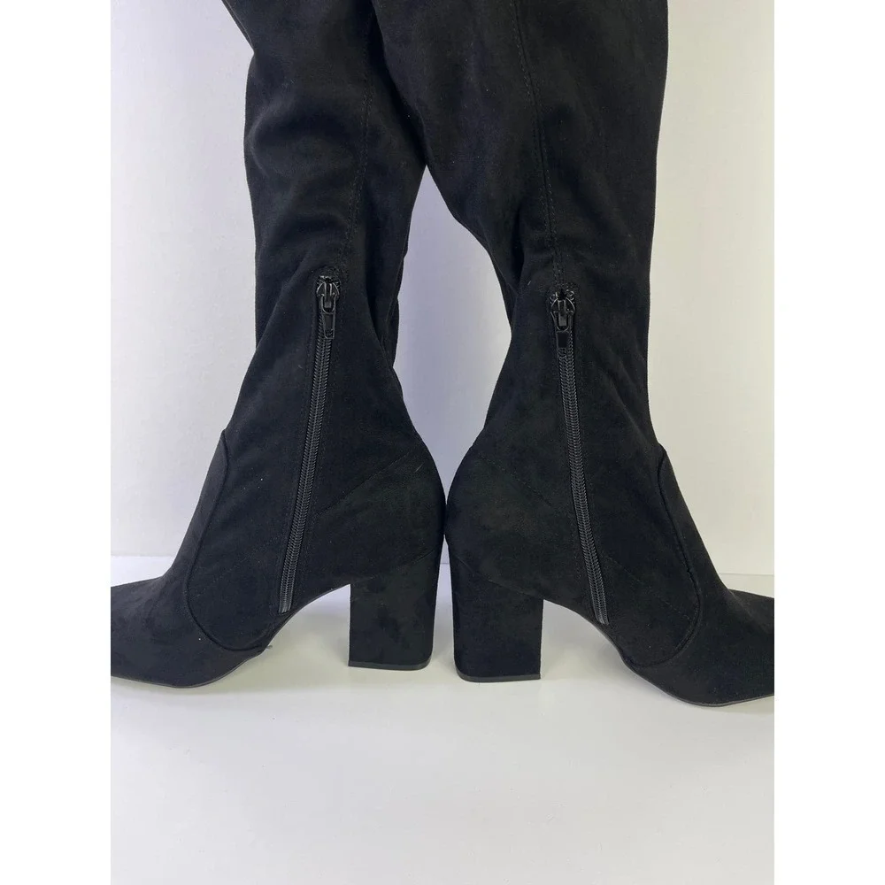 Unisa Women's Quesia Block Heel Over the Knee Boots Black Faux Suede Women's 5.5